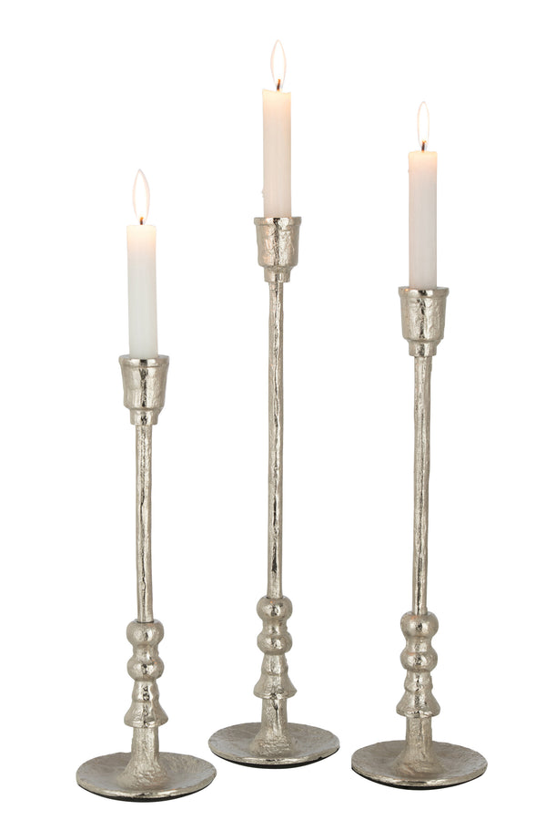 Set von 6 Eleganten Kerzenhalter "Becca" in Unterschiedlichen Größen, Aluminium, Silber