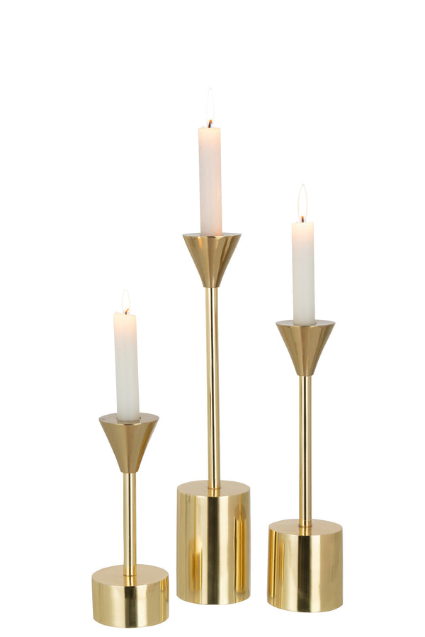 Elegante set van 2 3-assortiment kandelaars Emma van aluminium - glanzend goud
