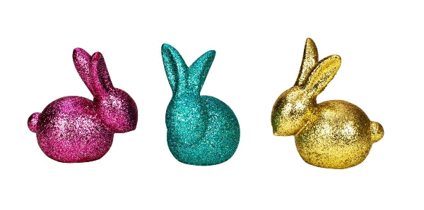 Modern glittering Easter bunnies made of ceramic, set of 3, color mix