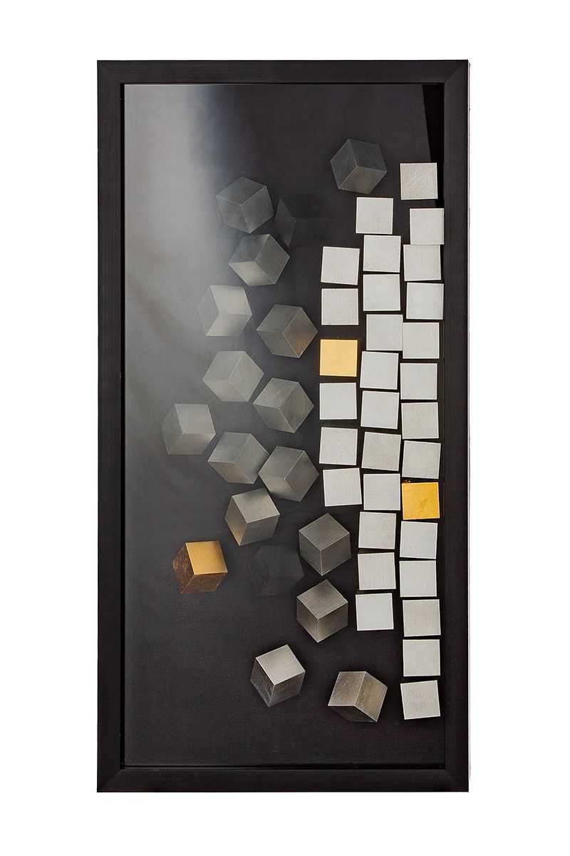 Handmade wall object 'Cubes' - 3D glass-wood artwork for modern interiors