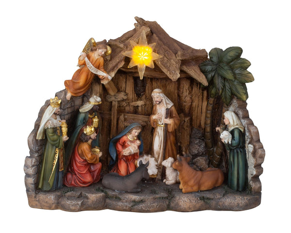 Christmas crib with 11 figures and LED star