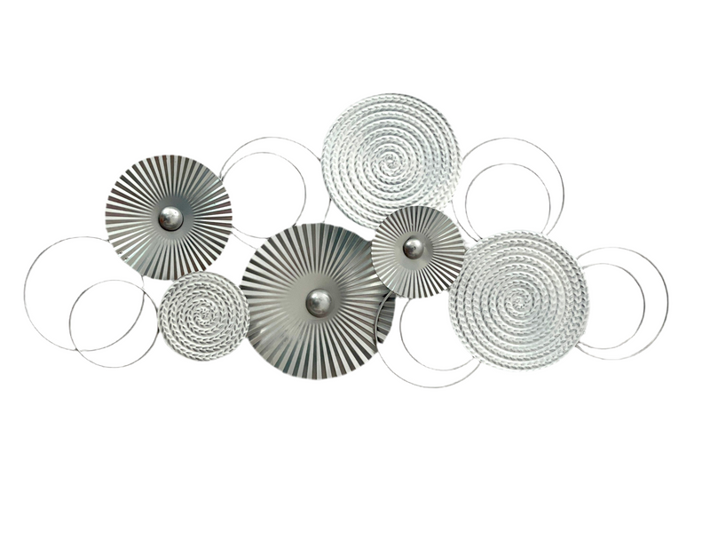 3D wall decoration Sixo circles metal picture 83x38 cm silver white