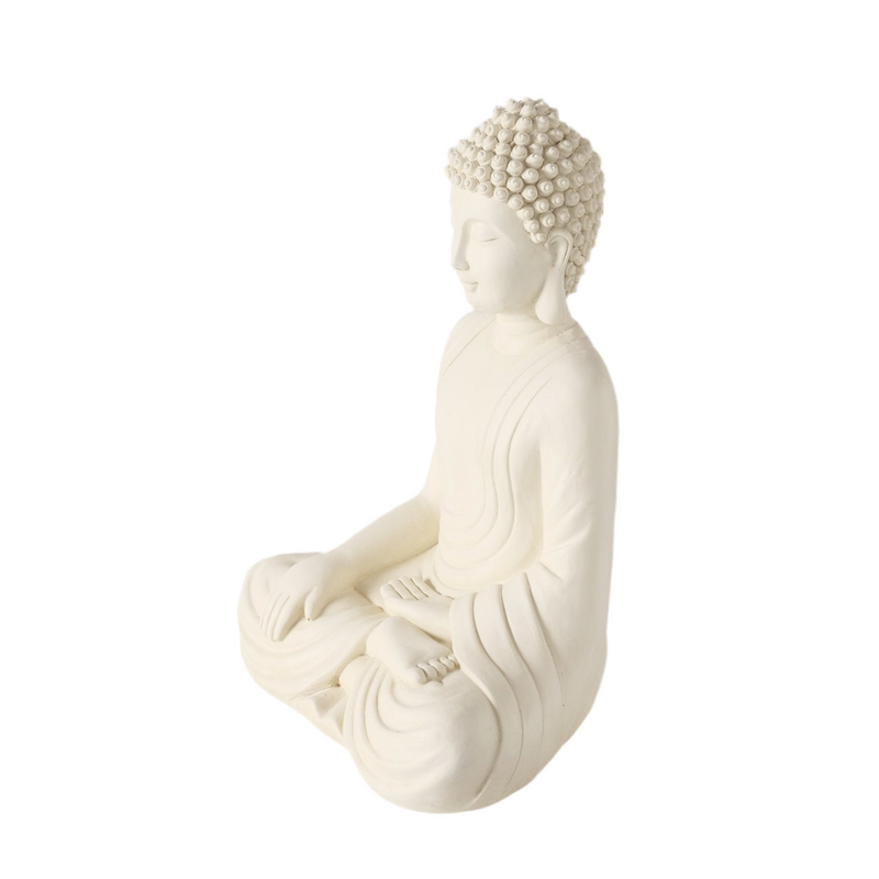 Buddha Figur Serenity in Cremeweiß 30 cm Handgearbeitet