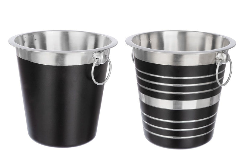 Edelstahl Sektkühler 'Design' - Eleganter Weinkühler in Schwarz/Silberfarben, Ø21,5 cm, H20,5 cm - Ideal für besondere Anlässe