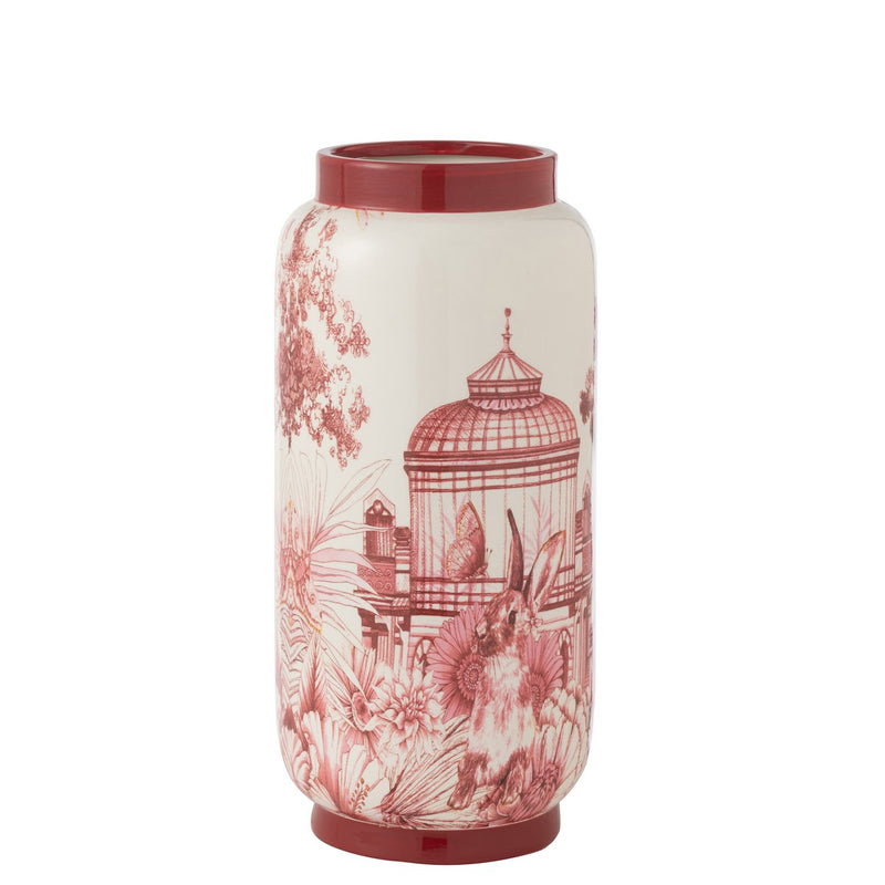 Vase Moriko Porcelain Red-White with Nature Motif