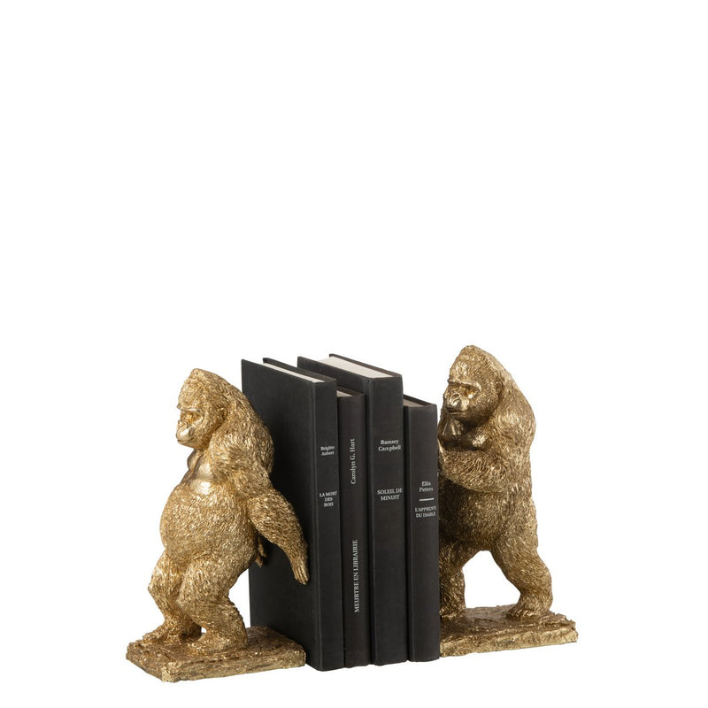 Goldene Gorilla Buchstützen aus Polyresin – 2er Set, 24,5 cm