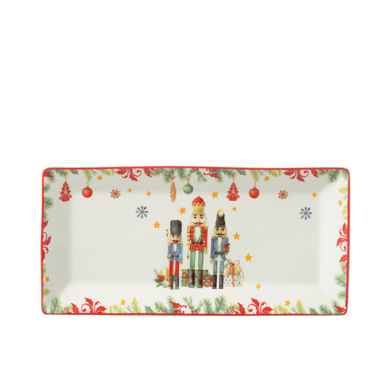 Rectangular Nutcracker Serving Tray – 13" Ceramic Christmas Tableware