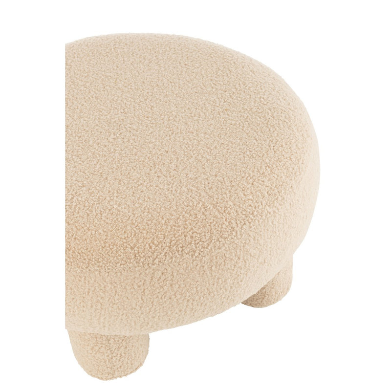 Round stool made of teddy bouclé in warm beige