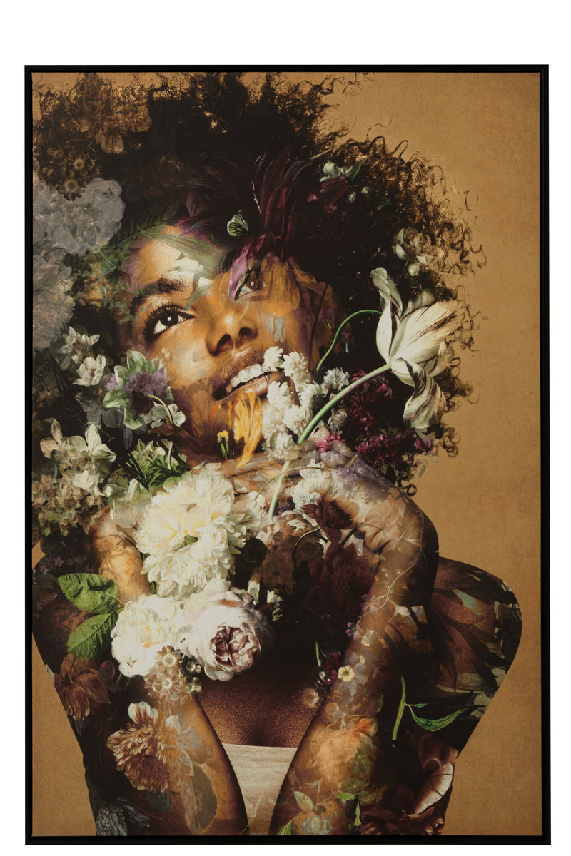 Canvas picture woman with flower - wooden frame 123x83cm