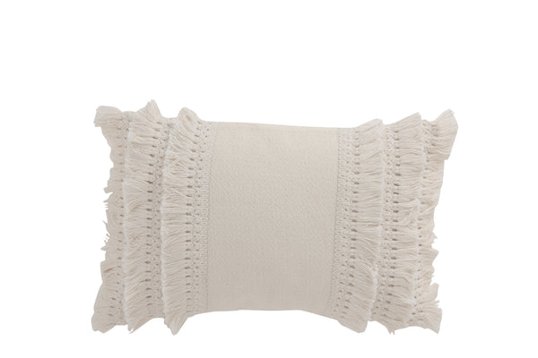 Set of 4 'Tassel Charm' Rectangular Cotton Cushions - Elegant white with boho accents