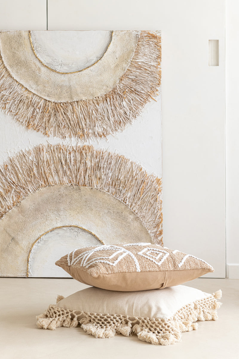 2er Set Wanddekoration Ibiza Leinwandbild in Cream und Weiß - Verleihen Sie Ihrem Zuhause das perfekte Boho-Flair