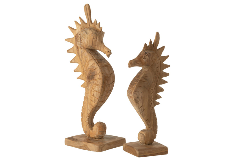 Set of 2 Seahorse Mia - Hand Carved in Natural Wood