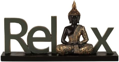 Decorative lettering Relax with Buddha figure in black