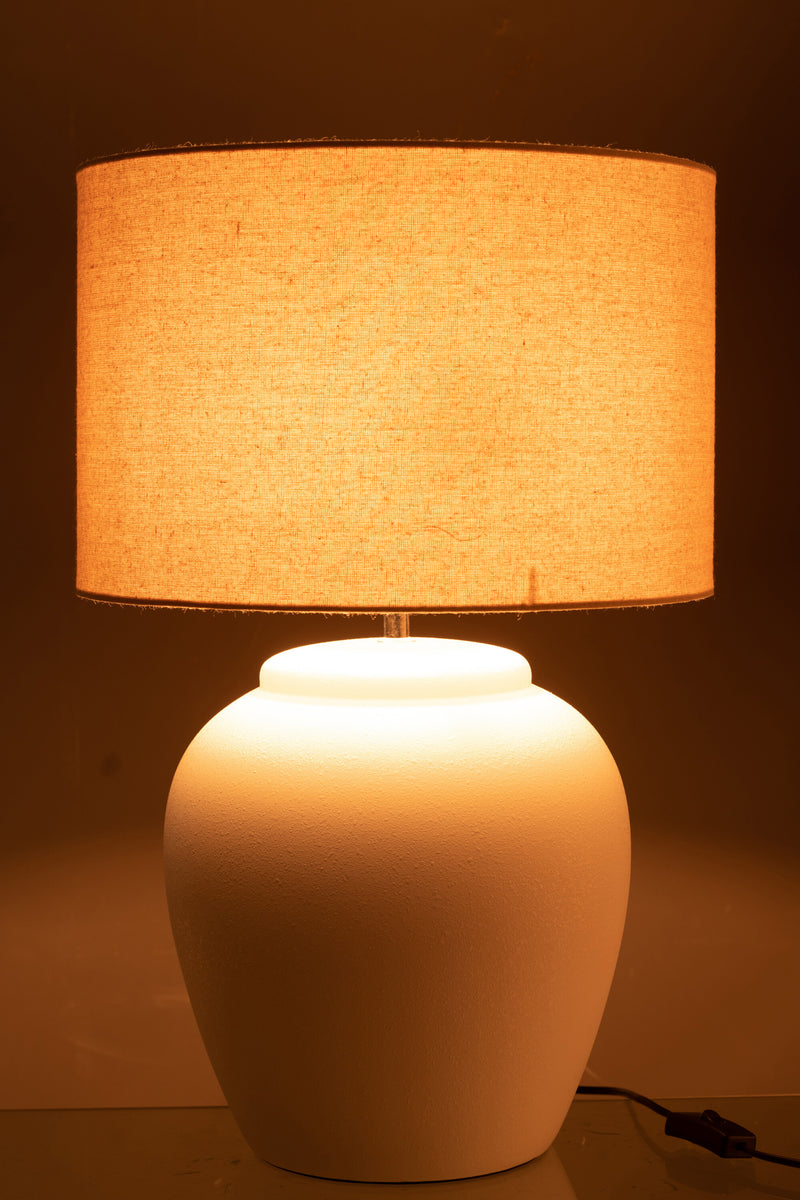 WHITECREME Grande tafellamp – puristische keramische elegantie in zuiver wit met crèmekleurige lampenkap