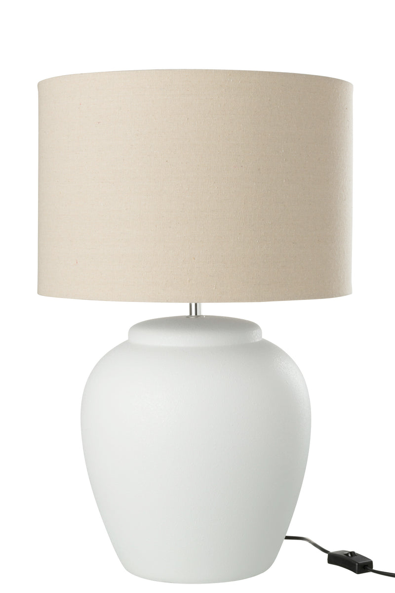 WHITECREME Grande tafellamp – puristische keramische elegantie in zuiver wit met crèmekleurige lampenkap