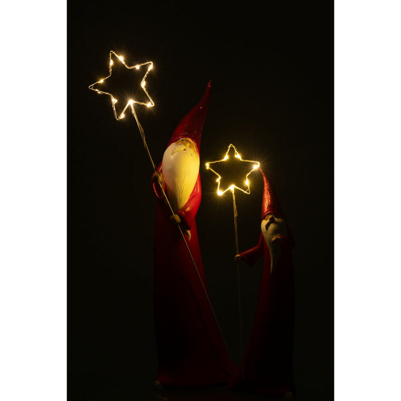 Set of 2 glowing Santa Clauses with LED star, 51 cm &amp; 37.5 cm