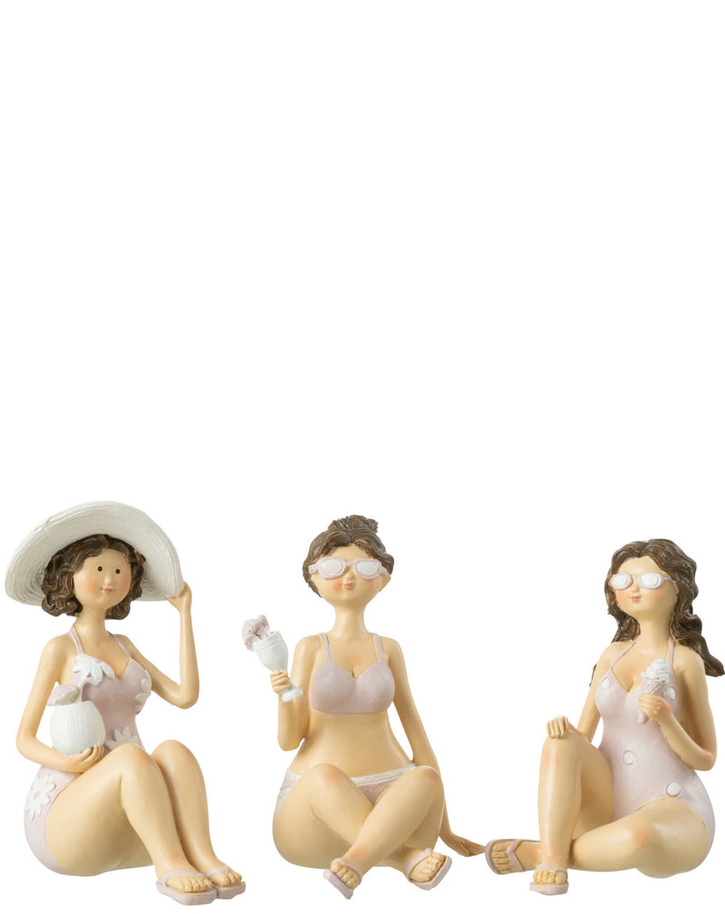 Badende Vrouwen Zittend Poly Mix Set van 3 Elegante decoratieve figuren met hoed en cocktails
