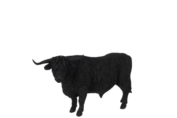 Exquisite set of 2 black poly cattle sculptures