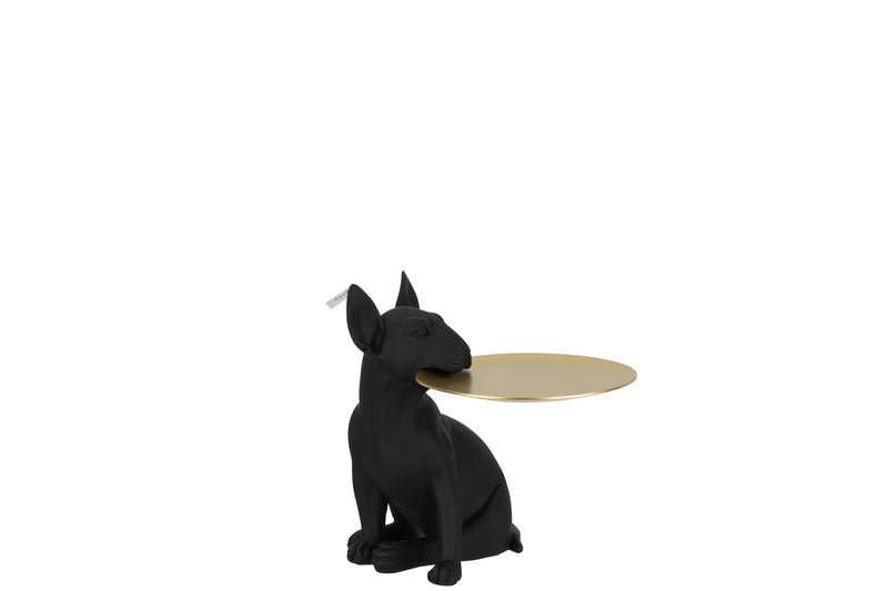 Black Bull Terrier Dog Side Table with Gold Plate