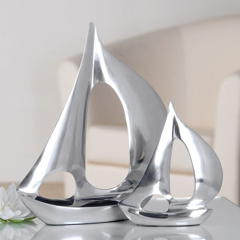 Modern decorative sailboat "Gleitwelle" made of aluminum, 35 cm high