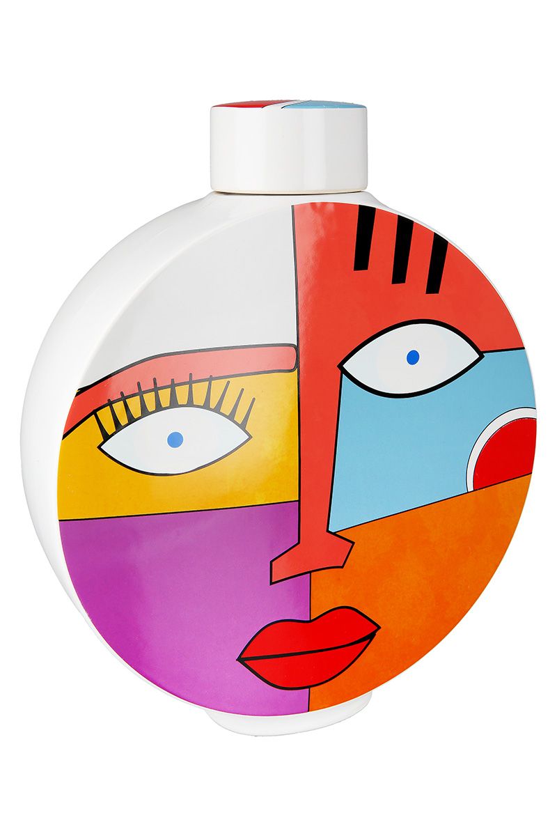 Ceramic round lidded vases Graphic Face Colorful with face – 2 sizes