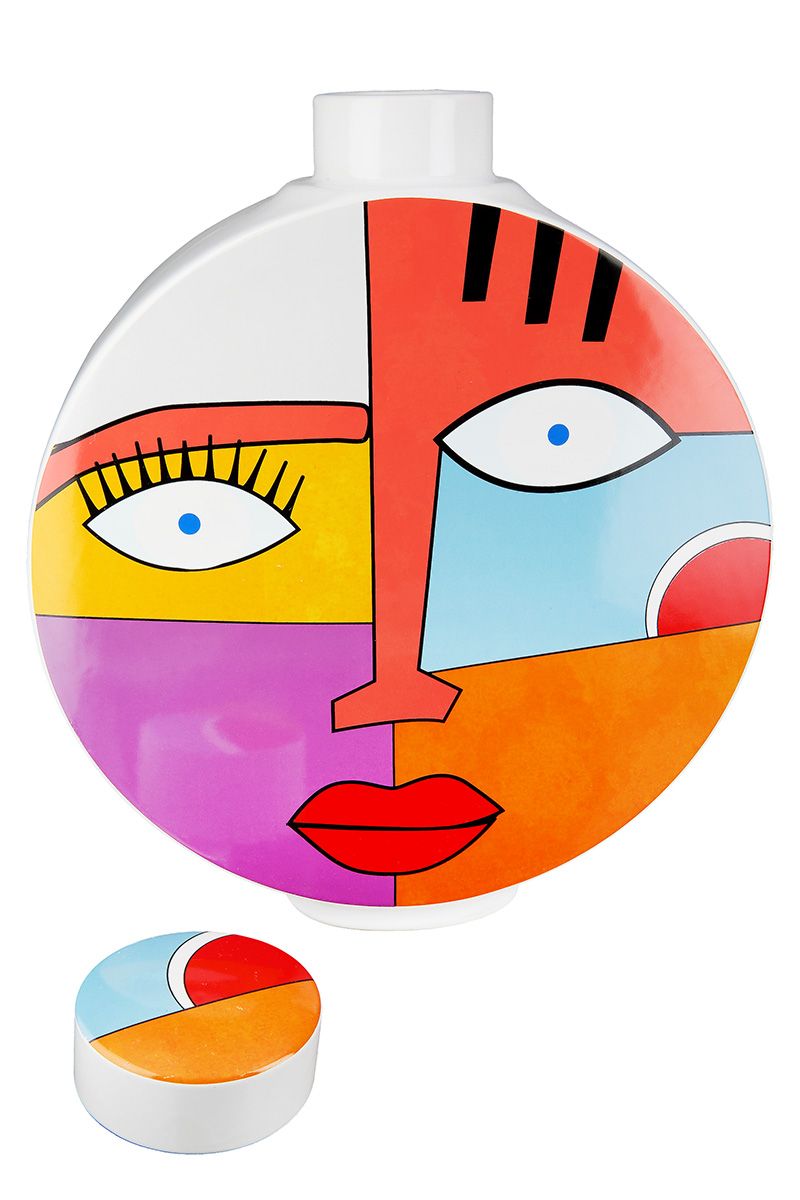 Keramische vazen ​​met ronde deksel Grafisch Gezicht Kleurrijk met gezicht – 2 maten