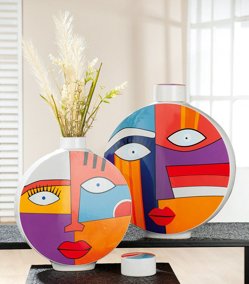 Keramische vazen ​​met ronde deksel Grafisch Gezicht Kleurrijk met gezicht – 2 maten