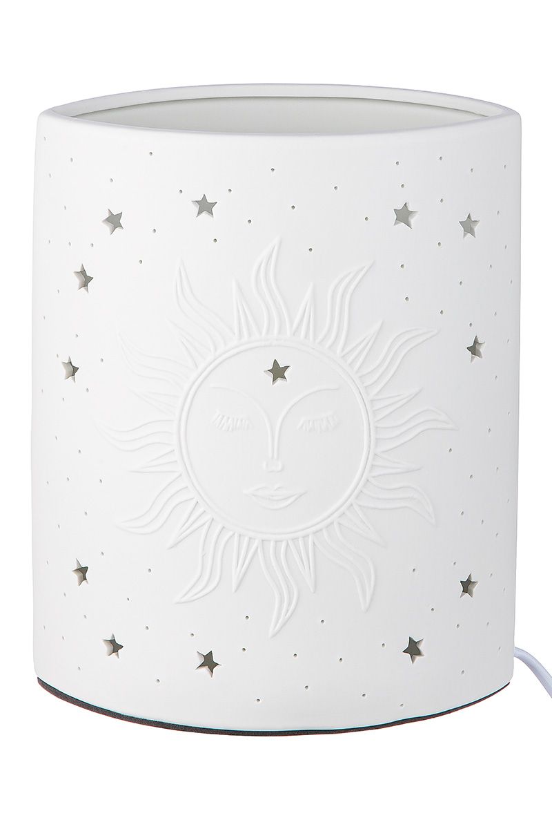 Table lamp "Harmony" – white porcelain with sun motif