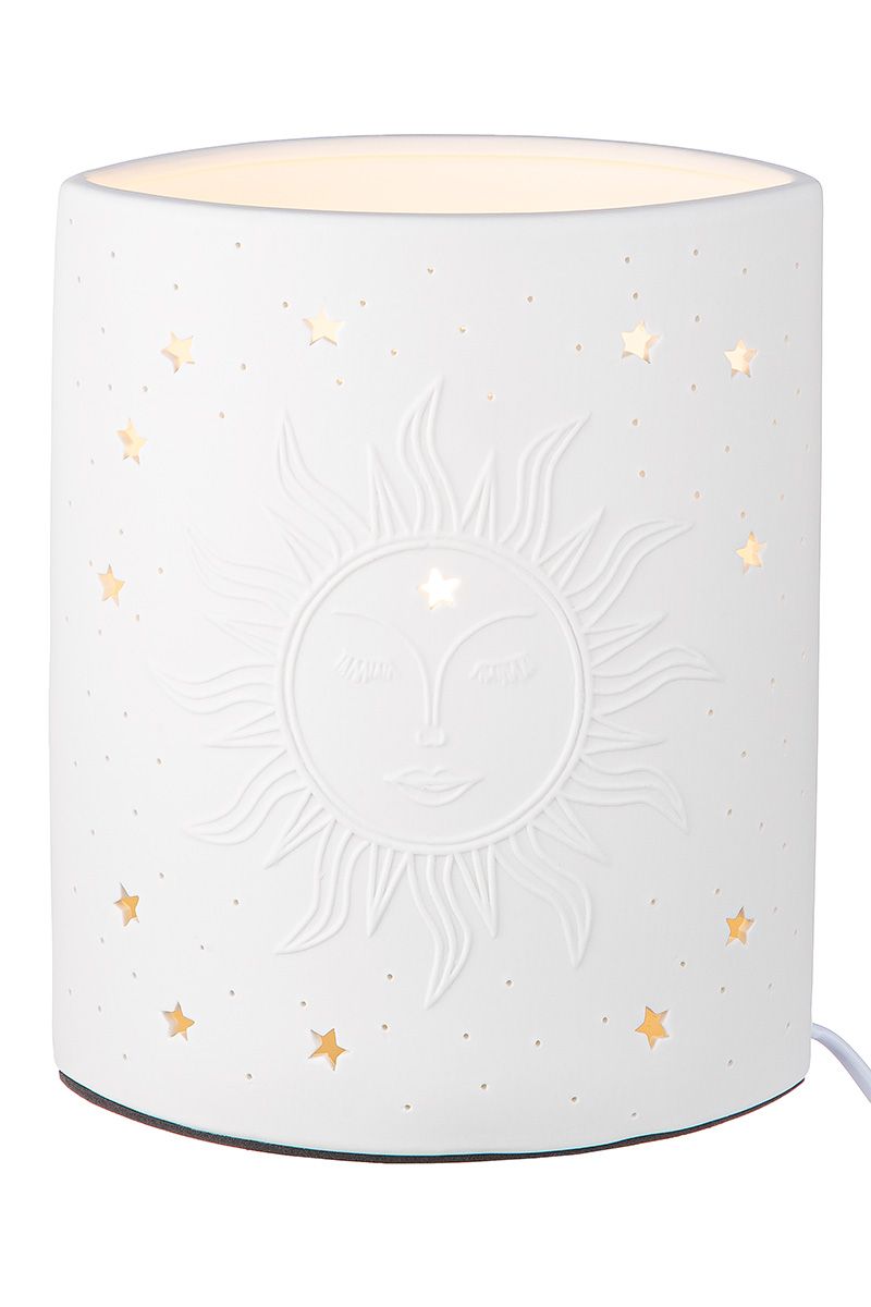 Table lamp "Harmony" – white porcelain with sun motif