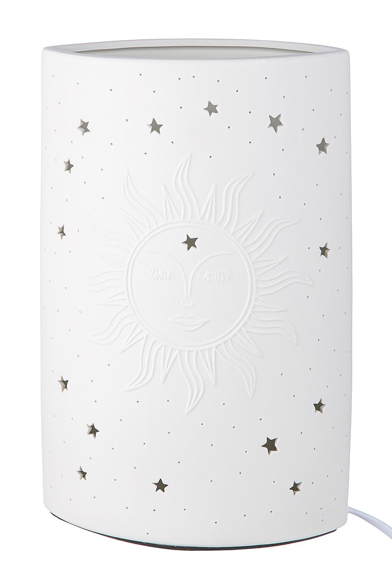 Table lamp "Harmony" – white porcelain with sun motif