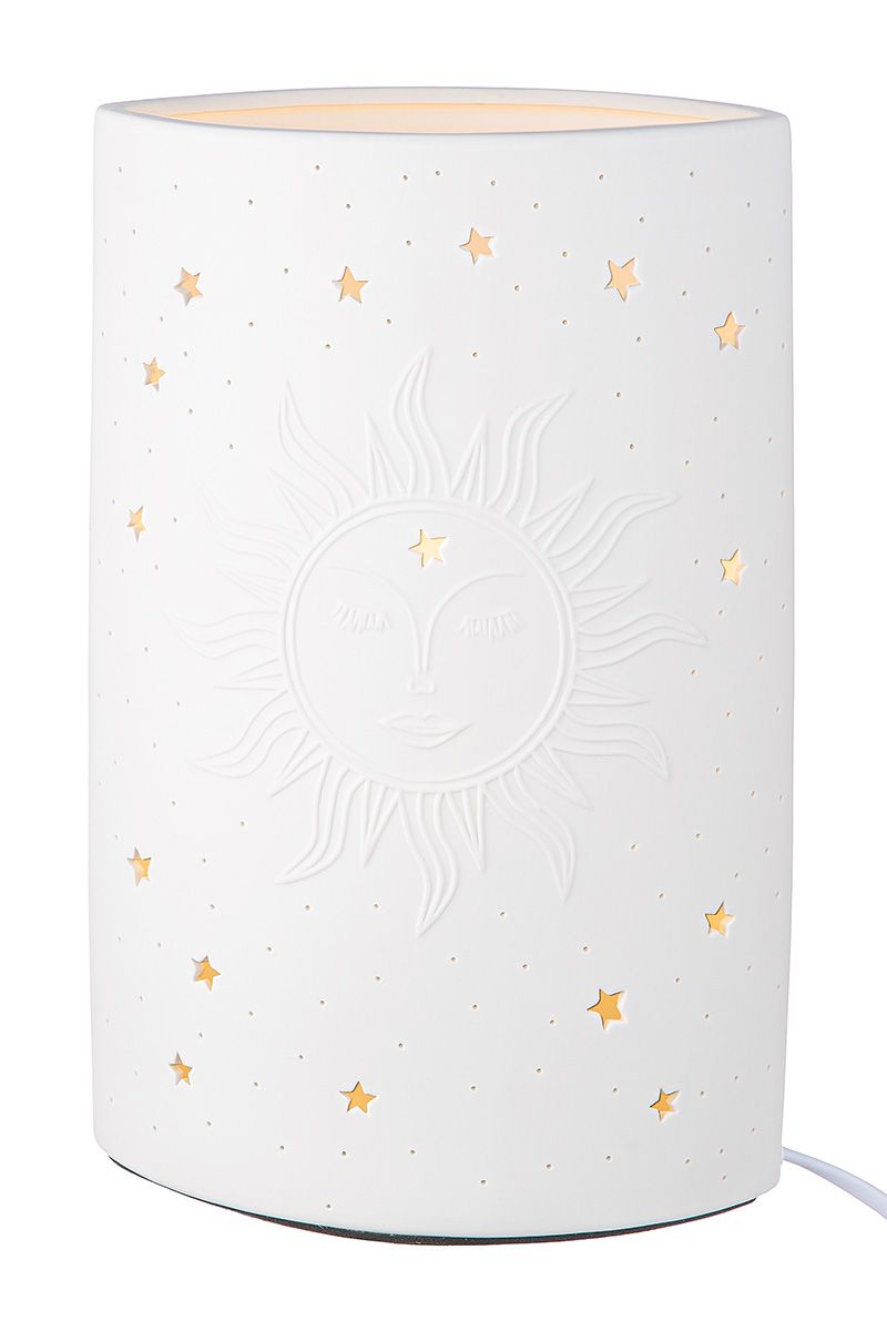 Table lamp "Harmony" – white porcelain with sun motif