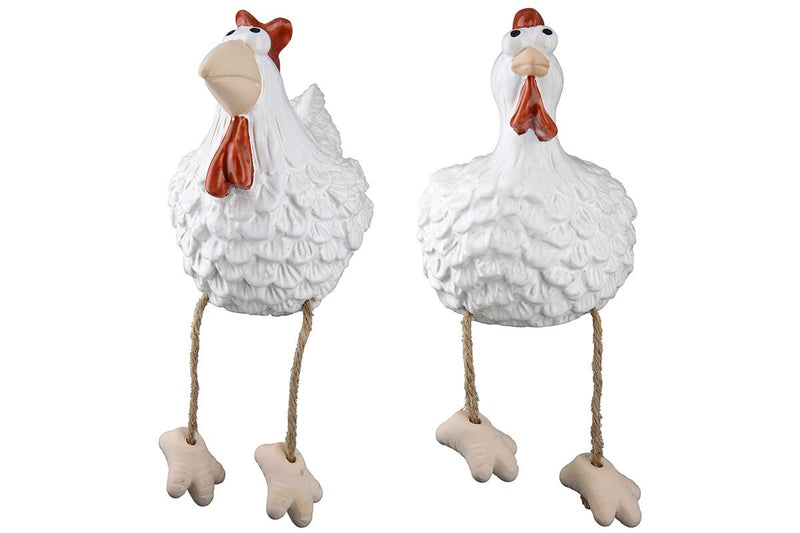 Set of 4 ceramic edge seaters rooster and chicken Hanno &amp; Helga in white and red - playful charm for your home