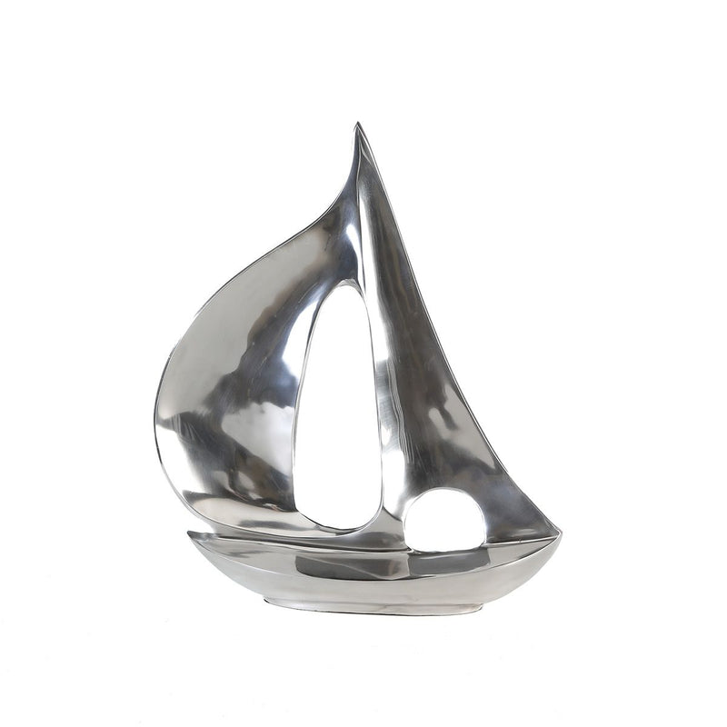 Design decoration "Sailboat Albatros" made of polished aluminum, 48 cm high