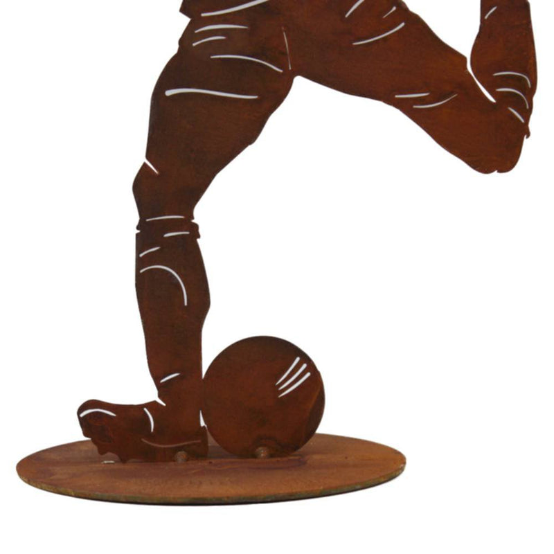 Football player with ball | Decoration figure made of metal rust |
