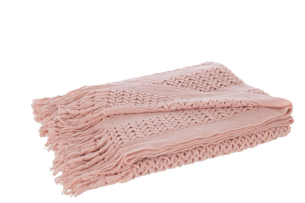 Set of 3 cozy knitted acrylic throws in light pink, light green or white