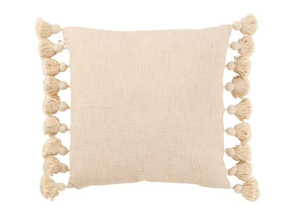 Set of 4 square cotton cushions with tassels in peach color