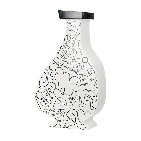 Collar Vase Modern Art with Single Line Design, White, 32.5 cm