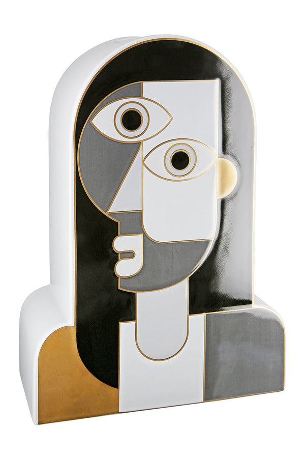 Set of 2 Ceramic Face Vase Picasso - Grey, Black, Copper - Artistic Decoration