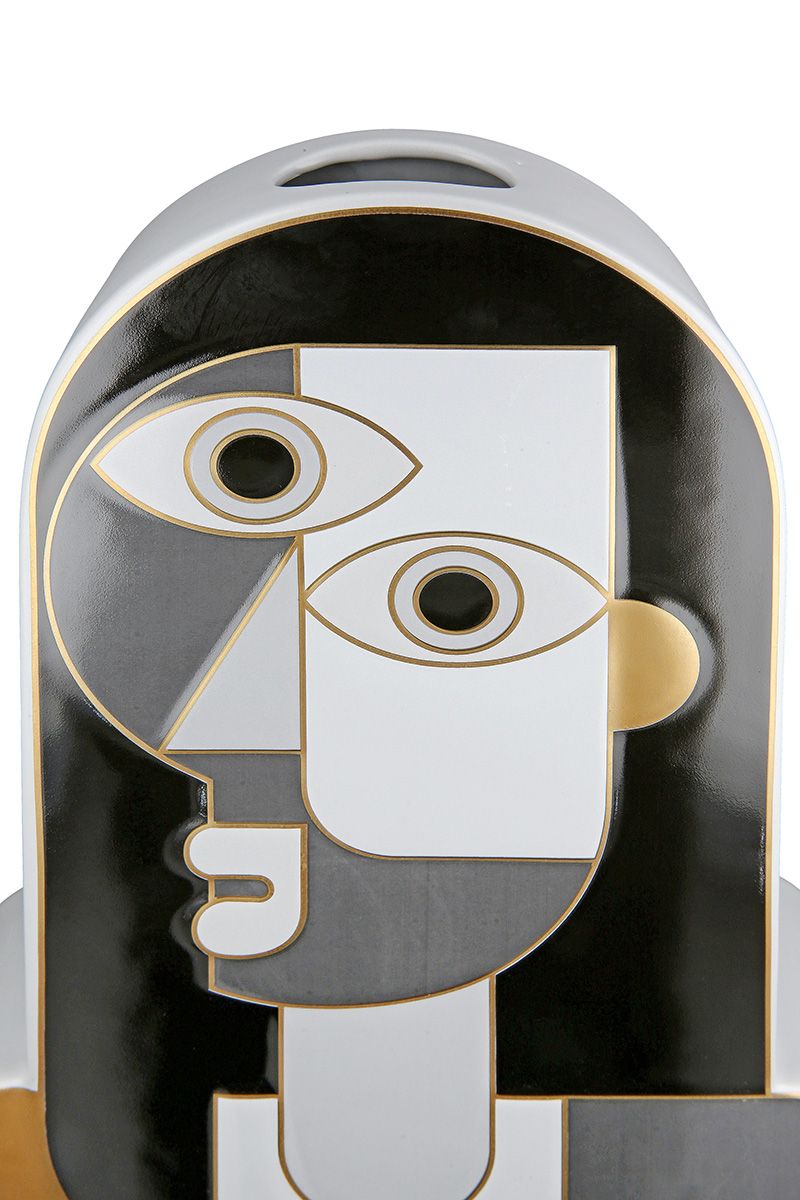 Set van 2 keramische gezichtsvazen ​​Picasso - Grijs, Zwart, Koper - Artistieke decoratie