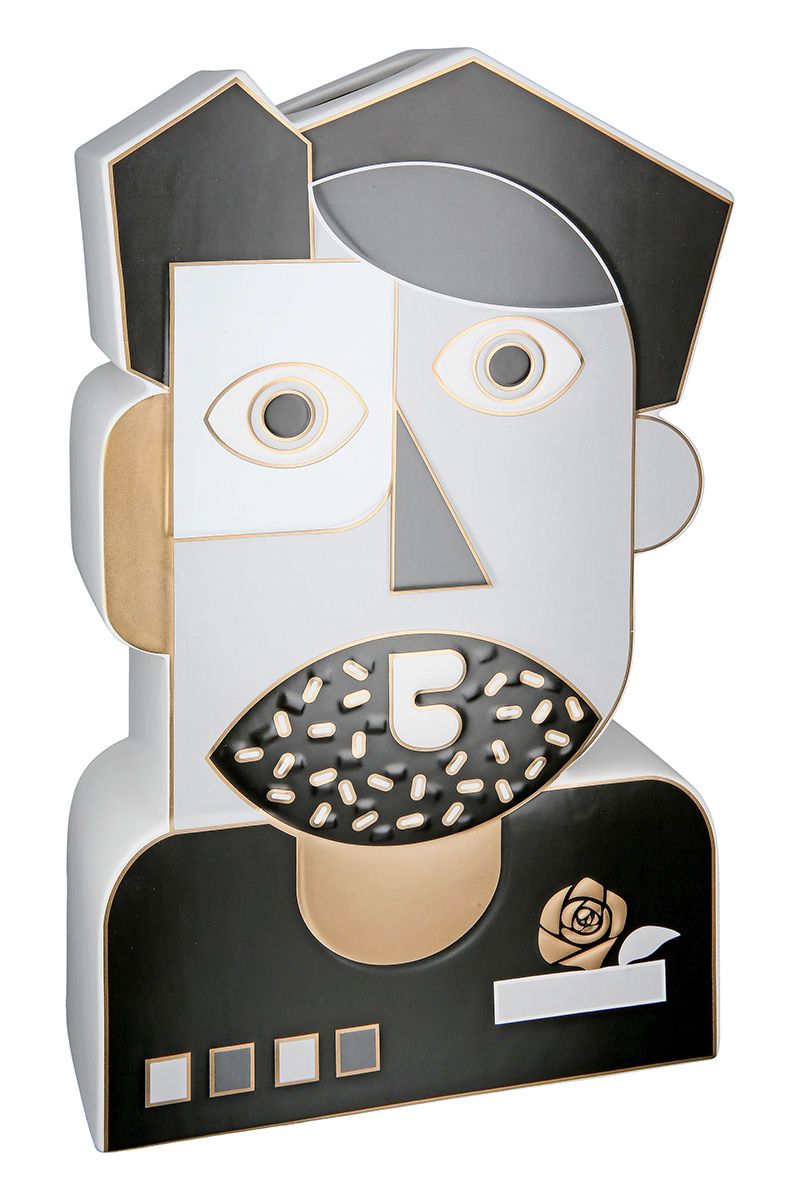 Set van 2 keramische gezichtsvazen ​​Picasso 2 - grijs, zwart, koper - artistieke decoratie