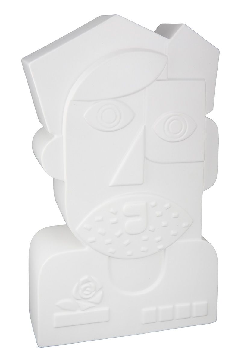 Set of 2 ceramic face vase Picasso 2 - grey, black, copper - artistic decoration