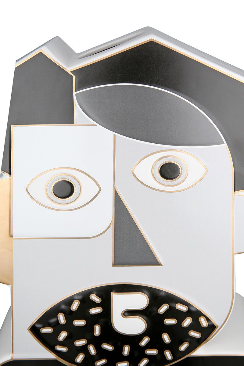 Set van 2 keramische gezichtsvazen ​​Picasso 2 - grijs, zwart, koper - artistieke decoratie
