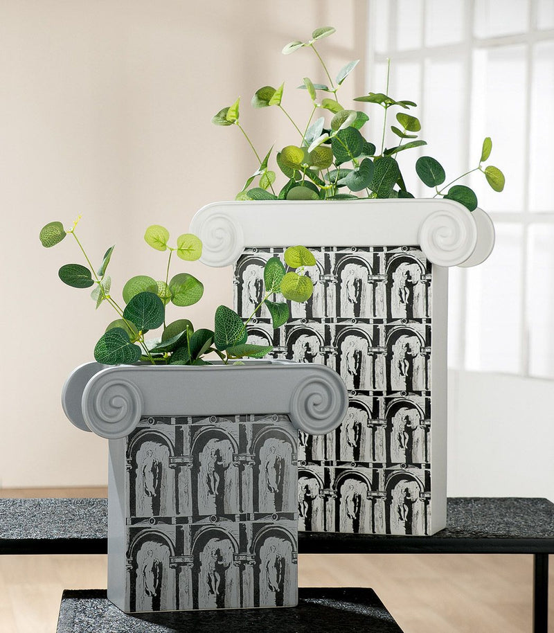 Moderne set van 2 Ionische vazen ​​in grijszwart - tijdloze elegantie voor je huis