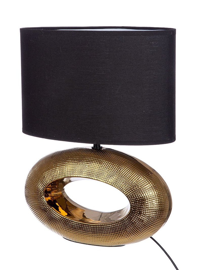 Elegant table lamp "Konya" – golden ceramic with black lampshade