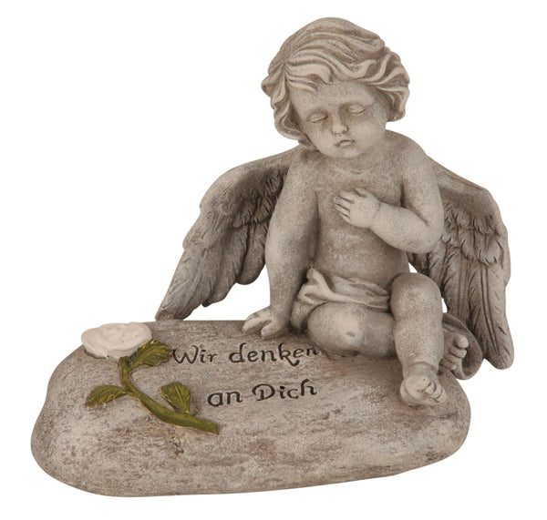 Grave angel with saying heart You live in our hearts – 18.5 cm