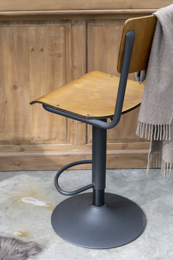 Set of 2 bar stools in wood and metal in brown or black