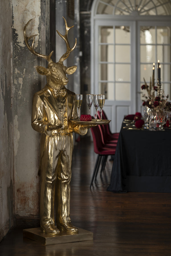 XXL deer waiter in gold with serving tray a masterpiece for elegant presentations 