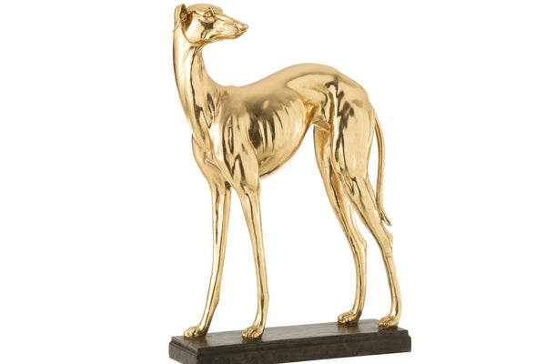 Glänzende Polyresin-Skulptur "Windhund" in Goldfarben