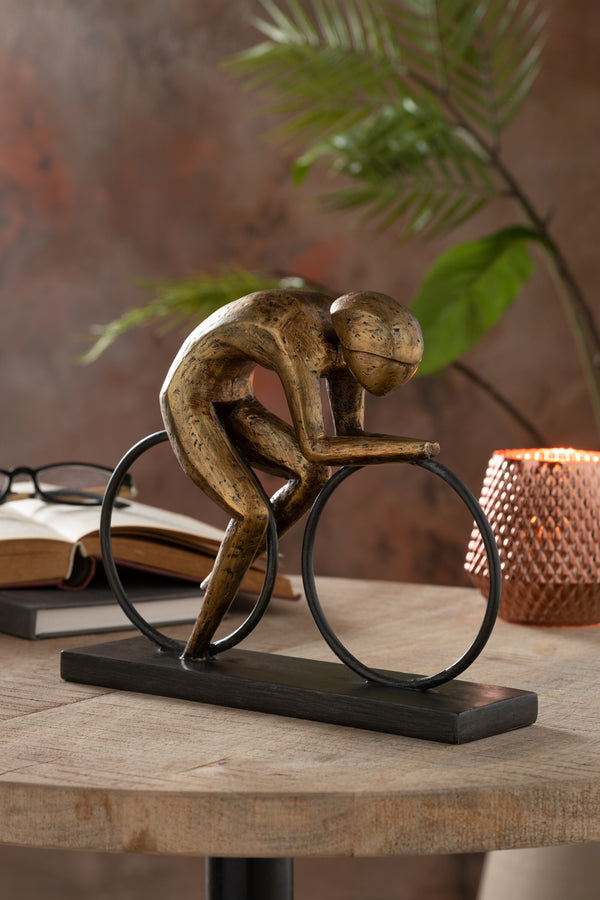 Cyclist sculptures based on polyresin, gold - in two different sizes