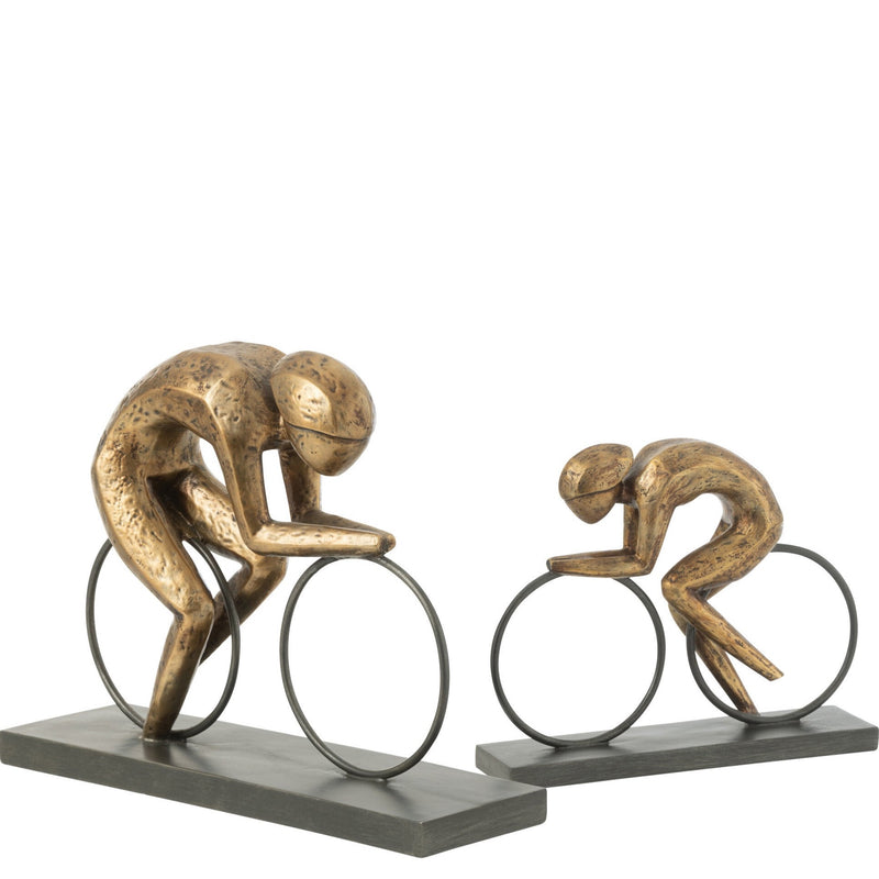 Cyclist sculptures based on polyresin, gold - in two different sizes